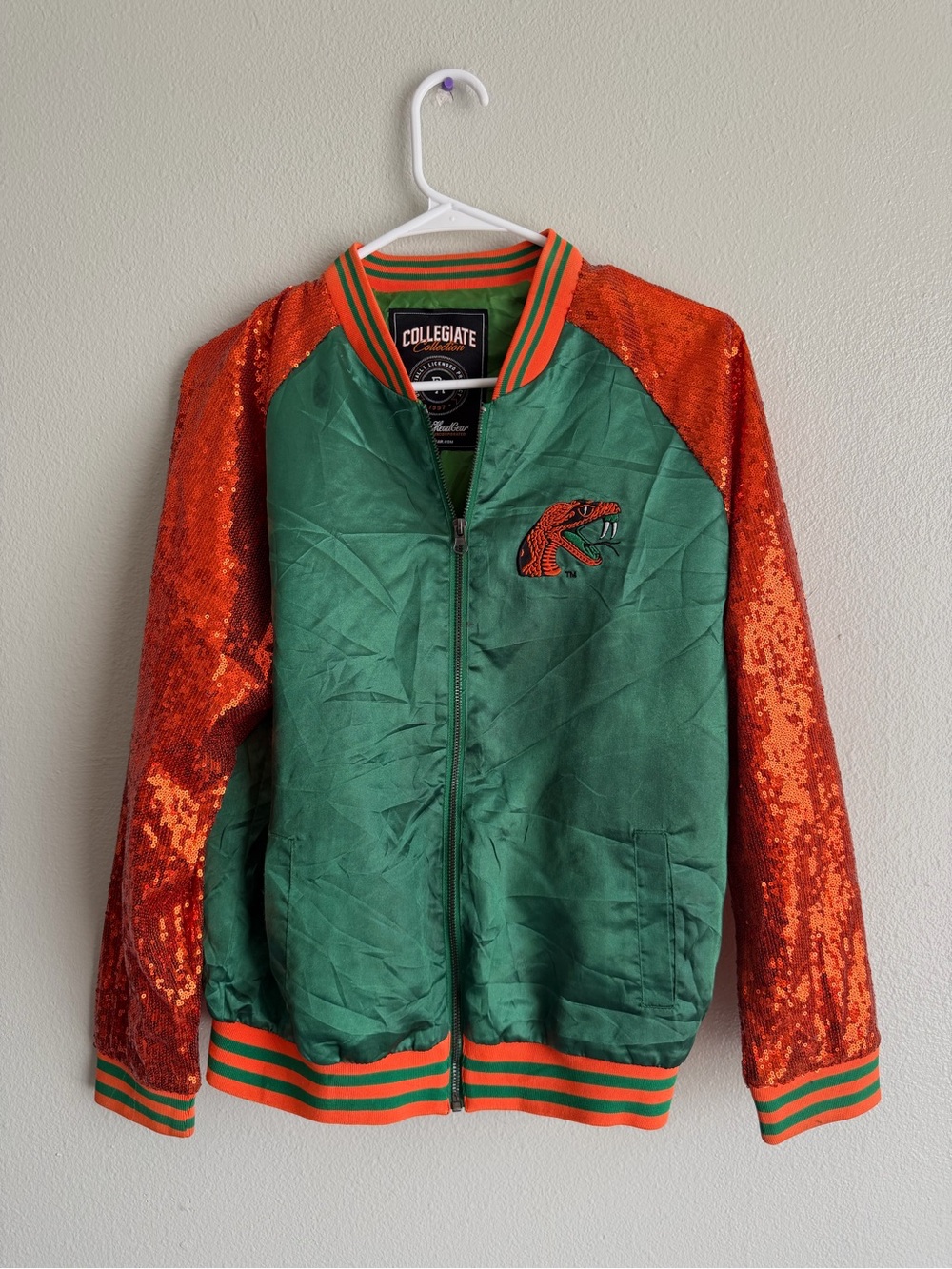 BigBoy HeadGear Florida A&M Rattlers Sequin Sleeve Jacket Green/Orange M
